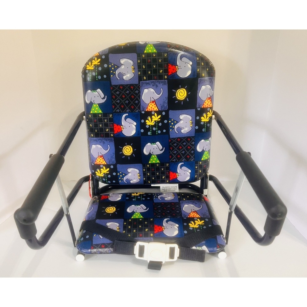 Vtg 90's Graco Tot Loc Clip Booster Chair w/ Seatbelt, Blue Elephant 3045JKP